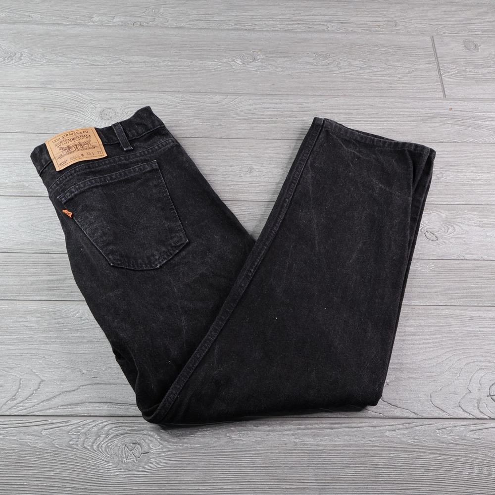 Vintage Levis 505 Orange Tab Men's 34x29 Black Denim Jeans Made USA 90s